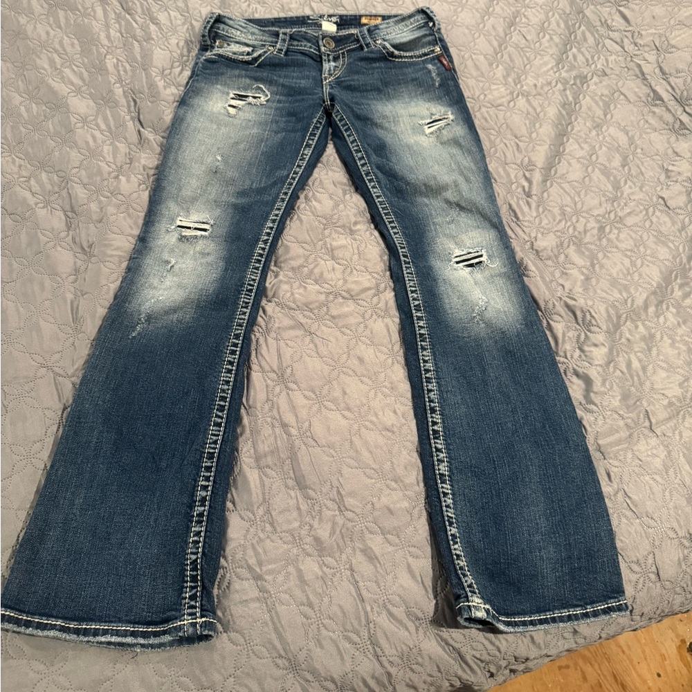 Silver Jeans Blue Boot Cut Distressed Denim